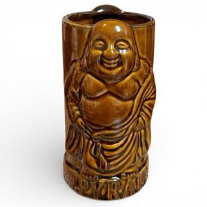 Vintage Collectible Brown Glazed Ceramic Pyrat Rum Buddha Tiki Mug